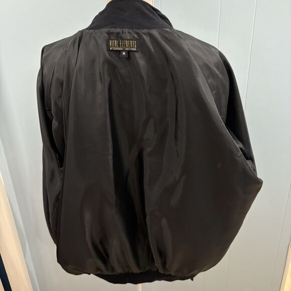Vital Elements Black Gold Button Abstract Bomber Jacket 90s Retro Medium Giraffe - Picture 12 of 16